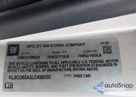 2020 Chevrolet Spark Fwd 1Lt Automatic from USA, damaged, VIN KL8CD6SA5LC456050